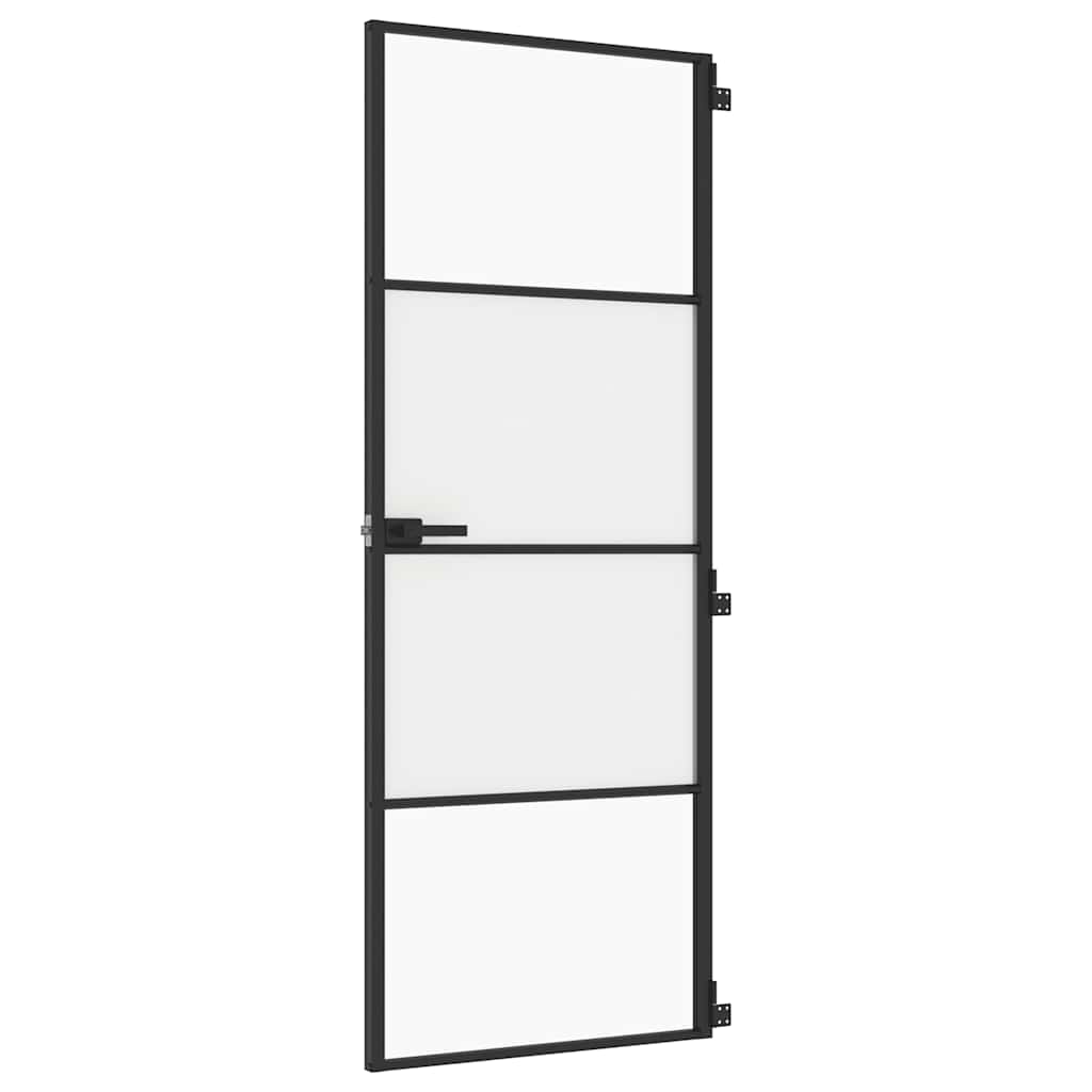 Interior Door Slim Black 76x201.5 cm Tempered Glass and Aluminium