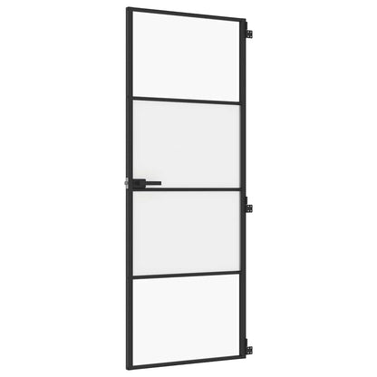 Interior Door Slim Black 76x201.5 cm Tempered Glass and Aluminium