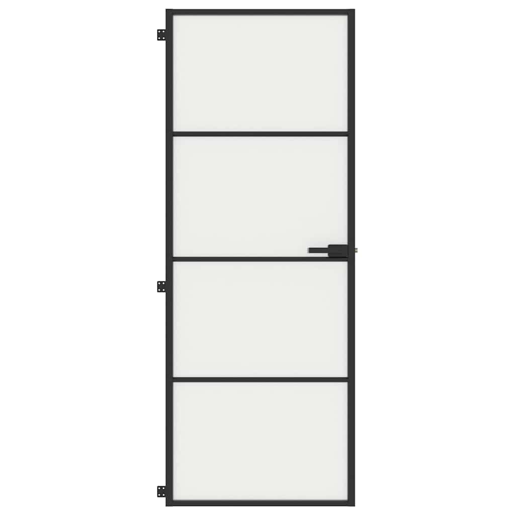 Interior Door Slim Black 76x201.5 cm Tempered Glass and Aluminium