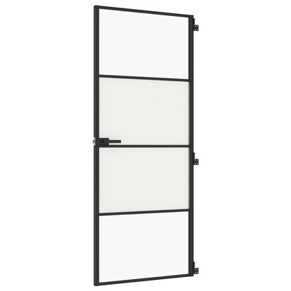Interior Door Slim Black 83x201.5 cm Tempered Glass and Aluminium
