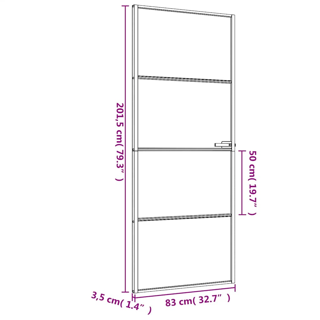 Interior Door Slim Black 83x201.5 cm Tempered Glass and Aluminium
