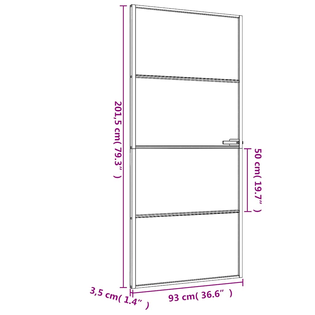 Interior Door Slim Black 93x201,5 cm Tempered Glass and Aluminium