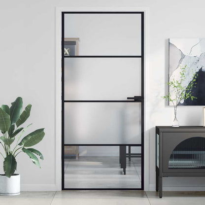 Interior Door Slim Black 93x201,5 cm Tempered Glass and Aluminium