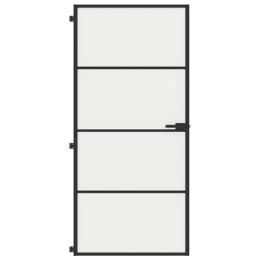 Interior Door Slim Black 93x201.5 cm Tempered Glass and Aluminium