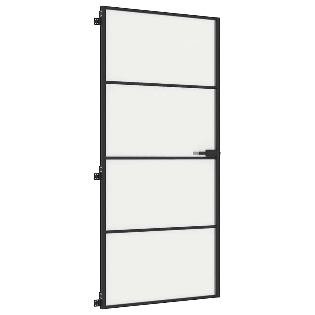 Interior Door Slim Black 93x201.5 cm Tempered Glass and Aluminium