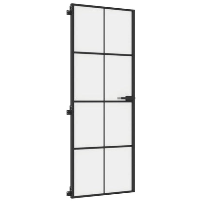 Interior Door Slim Black 76x201.5 cm Tempered Glass and Aluminium