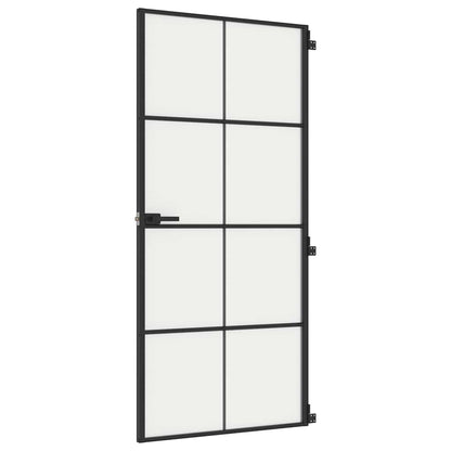 Interior Door Slim Black 93x201.5 cm Tempered Glass and Aluminium
