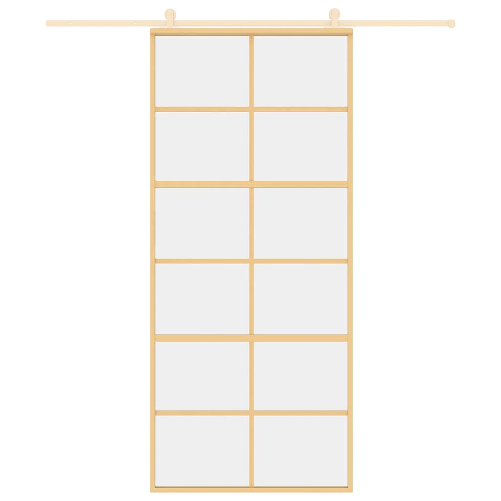 Sliding Door Gold 90x205 cm Clear ESG Glass and Aluminium