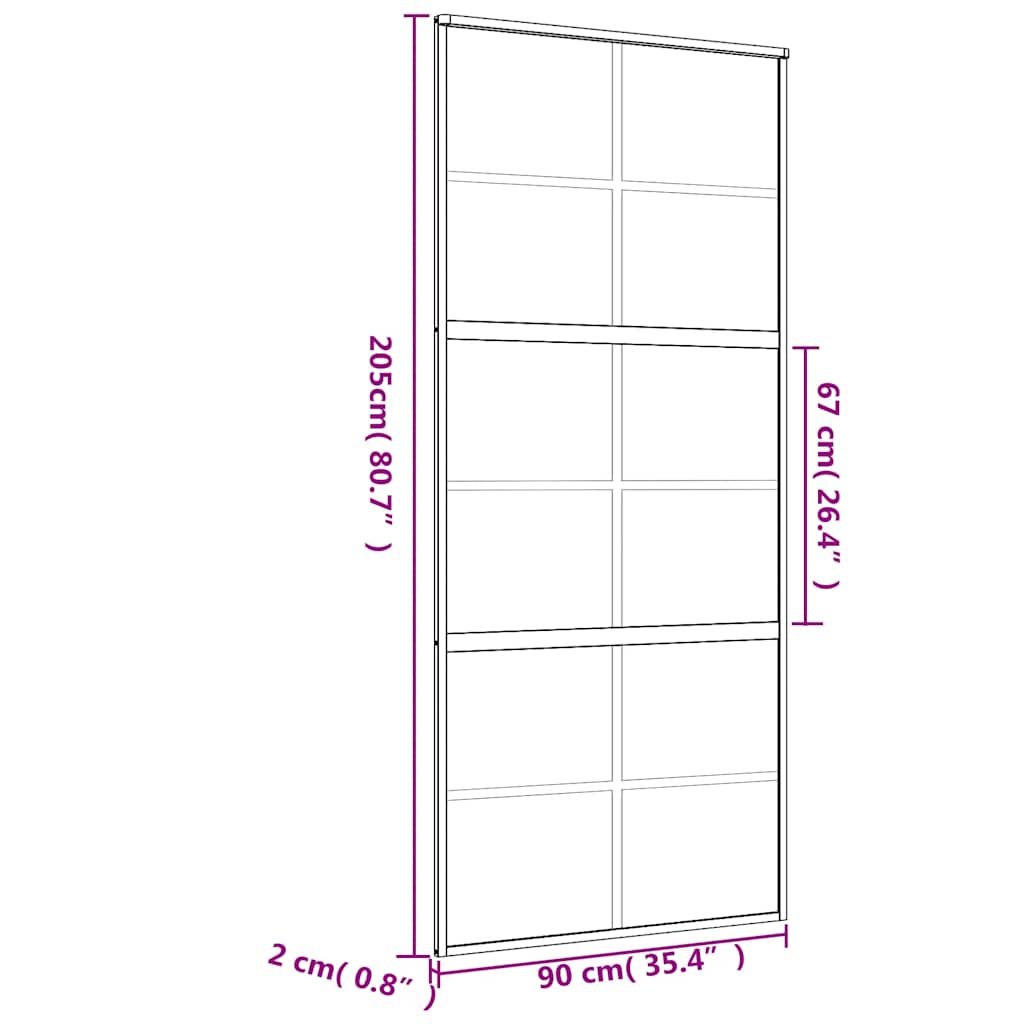 Sliding Door Gold 90x205 cm Clear ESG Glass and Aluminium