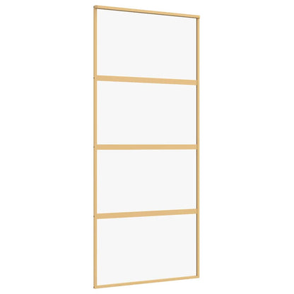 Sliding Door Gold 90x205 cm Clear ESG Glass and Aluminium