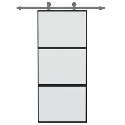 Sliding Door Black 90x205 cm Tempered Glass and Aluminium
