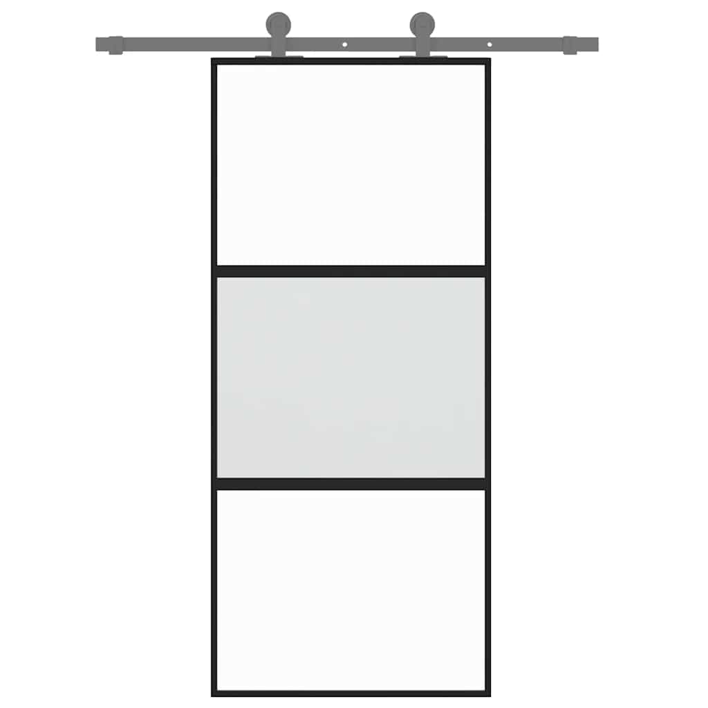 Sliding Door Black 90x205 cm Tempered Glass and Aluminium