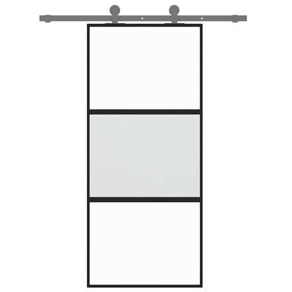 Sliding Door Black 90x205 cm Tempered Glass and Aluminium