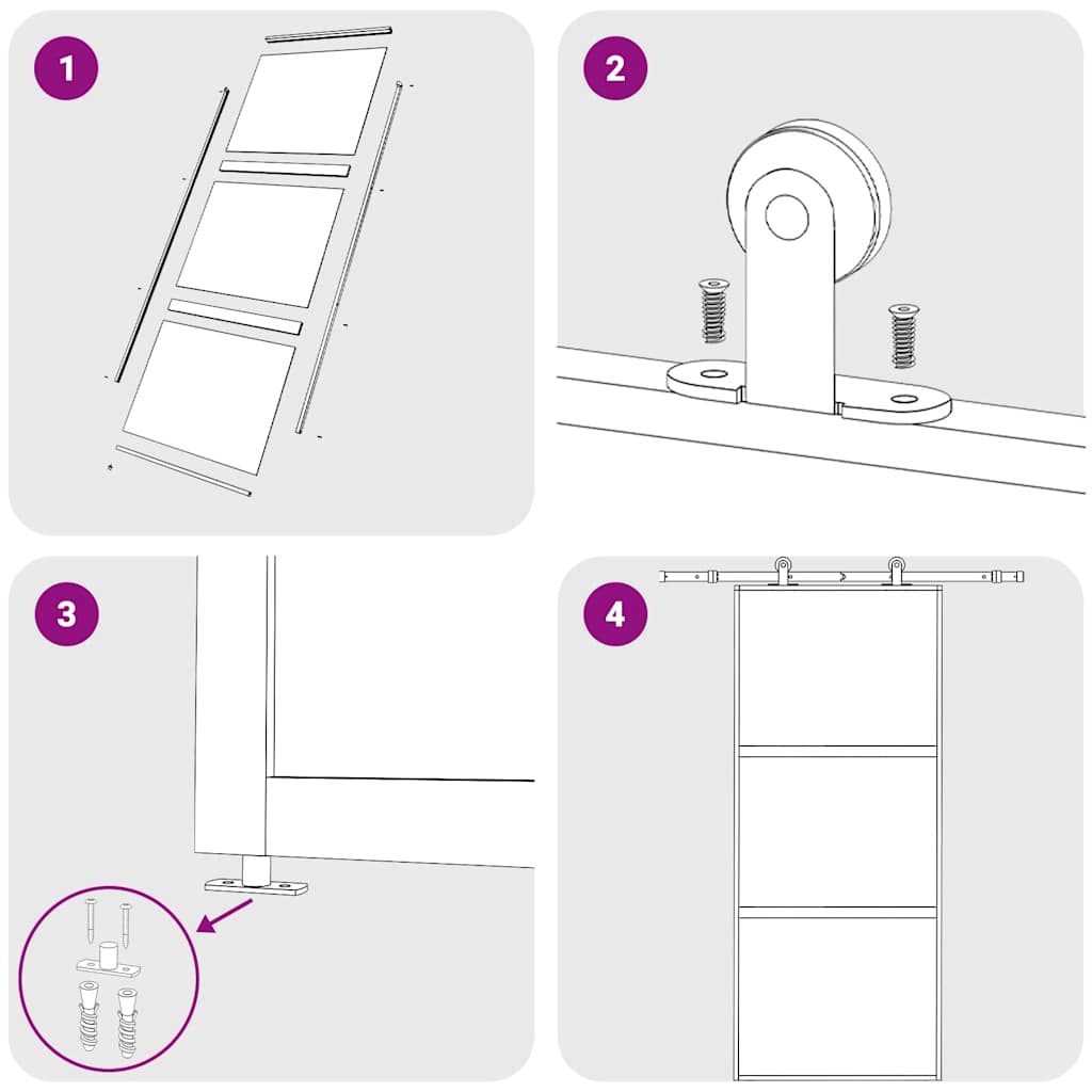 Sliding Door White 90x205 cm Tempered Glass and Aluminium