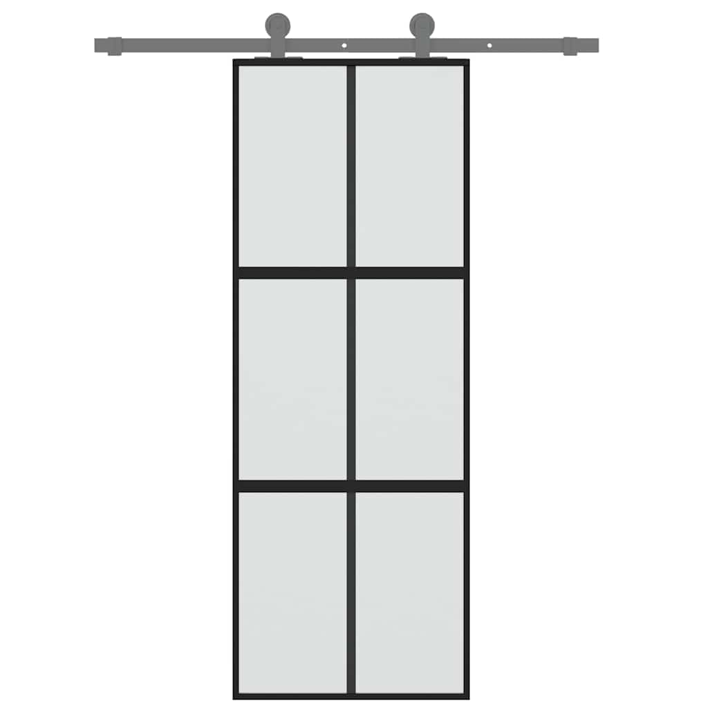 Sliding Door Black 76x205 cm Tempered Glass and Aluminium