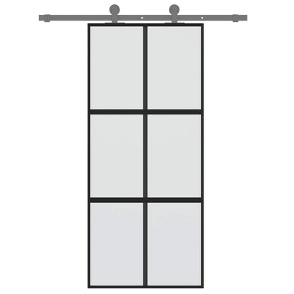 Sliding Door Black 90x205 cm Tempered Glass and Aluminium