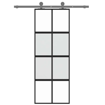 Sliding Door Black 76x205 cm Tempered Glass and Aluminium