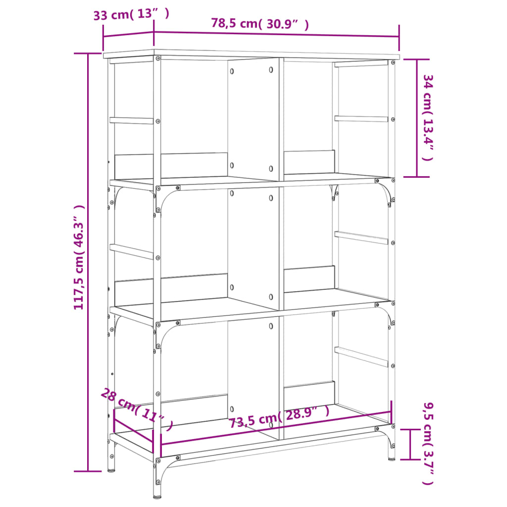 Bookshelf Grey Sonoma 78.5x33x117.5 cm Engineered Wood