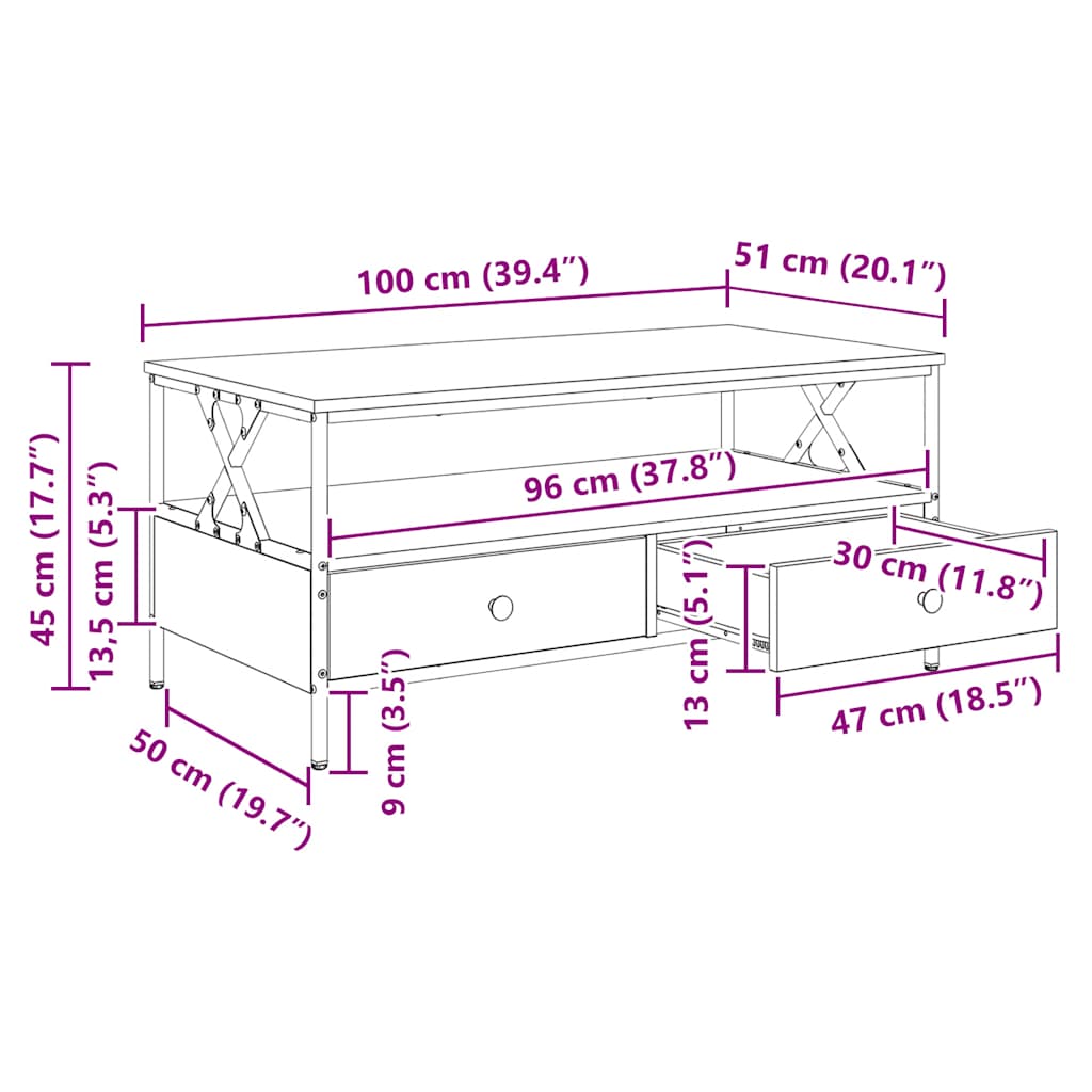 Coffee Table Sonoma Oak 100x51x45 cm Engineered Wood