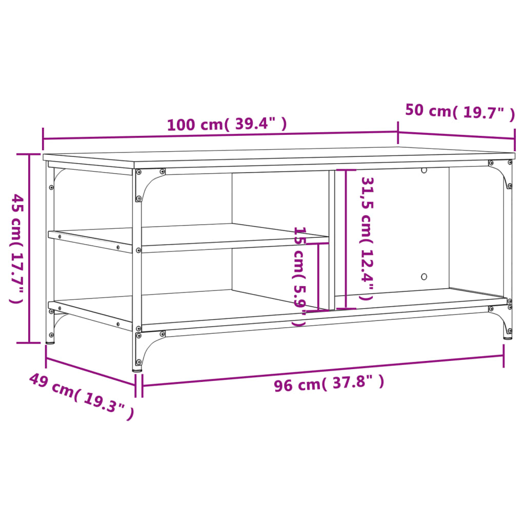 Coffee Table Grey Sonoma 100x50x45 cm Engineered Wood