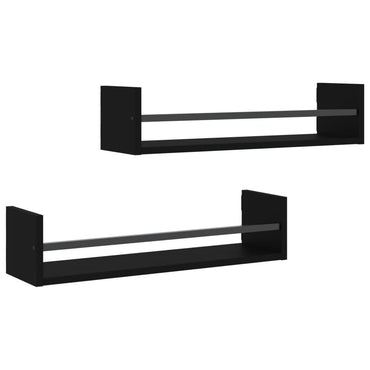 Wall Shelves with Bars 2 pcs Black 60x16x14 cm