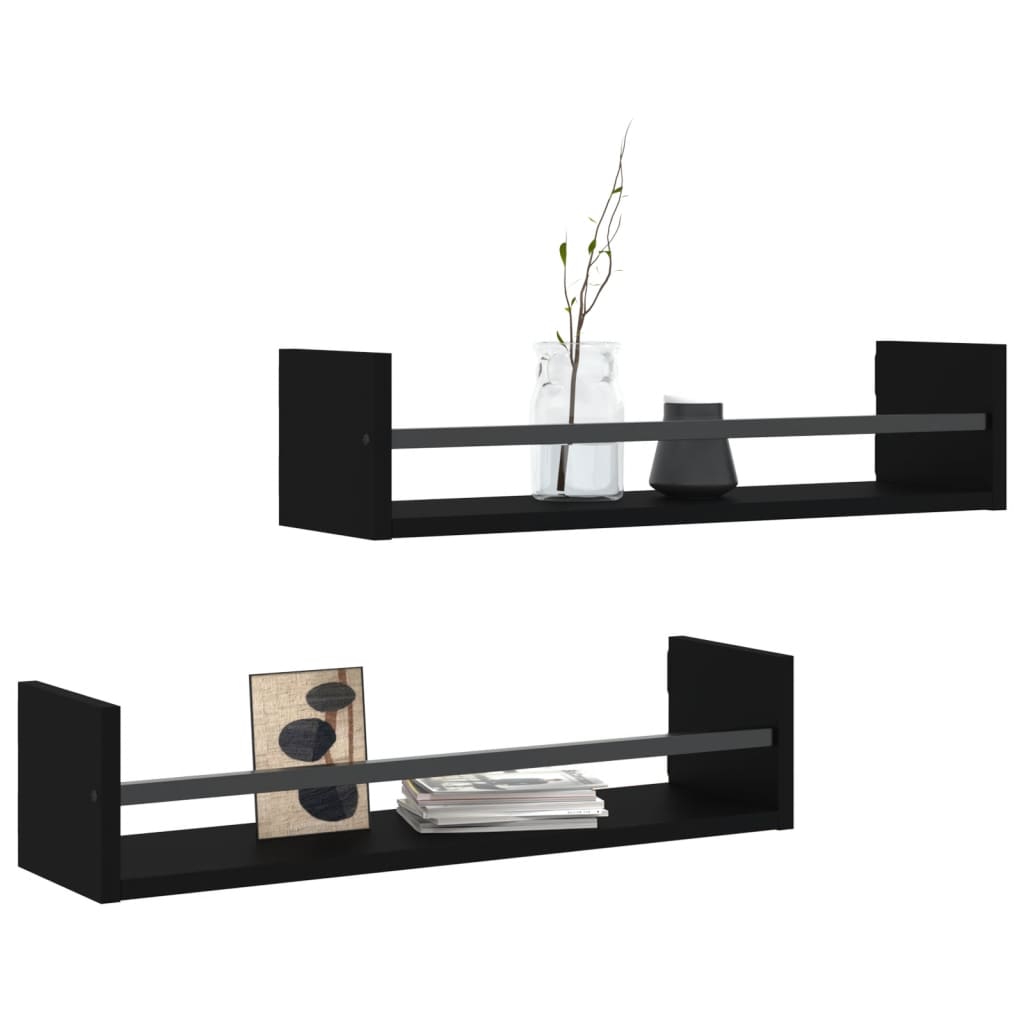 Wall Shelves with Bars 2 pcs Black 60x16x14 cm