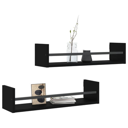 Wall Shelves with Bars 2 pcs Black 60x16x14 cm