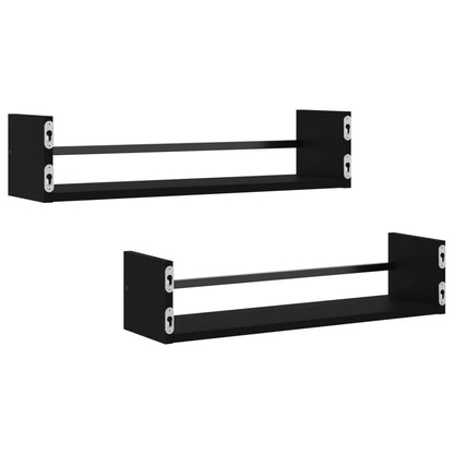 Wall Shelves with Bars 2 pcs Black 60x16x14 cm