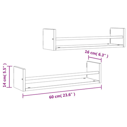 Wall Shelves with Bars 2 pcs Black 60x16x14 cm