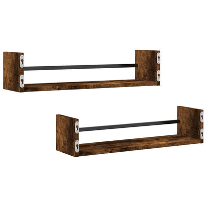 Wall Shelves with Bars 2 pcs Smoked Oak 60x16x14 cm