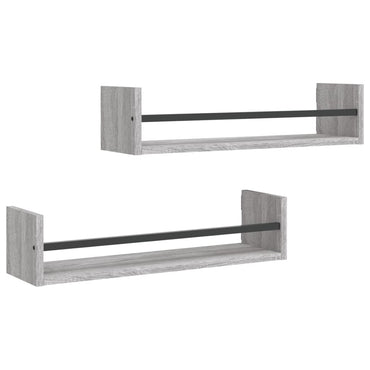 Wall Shelves with Bars 2 pcs Grey Sonoma 60x16x14 cm