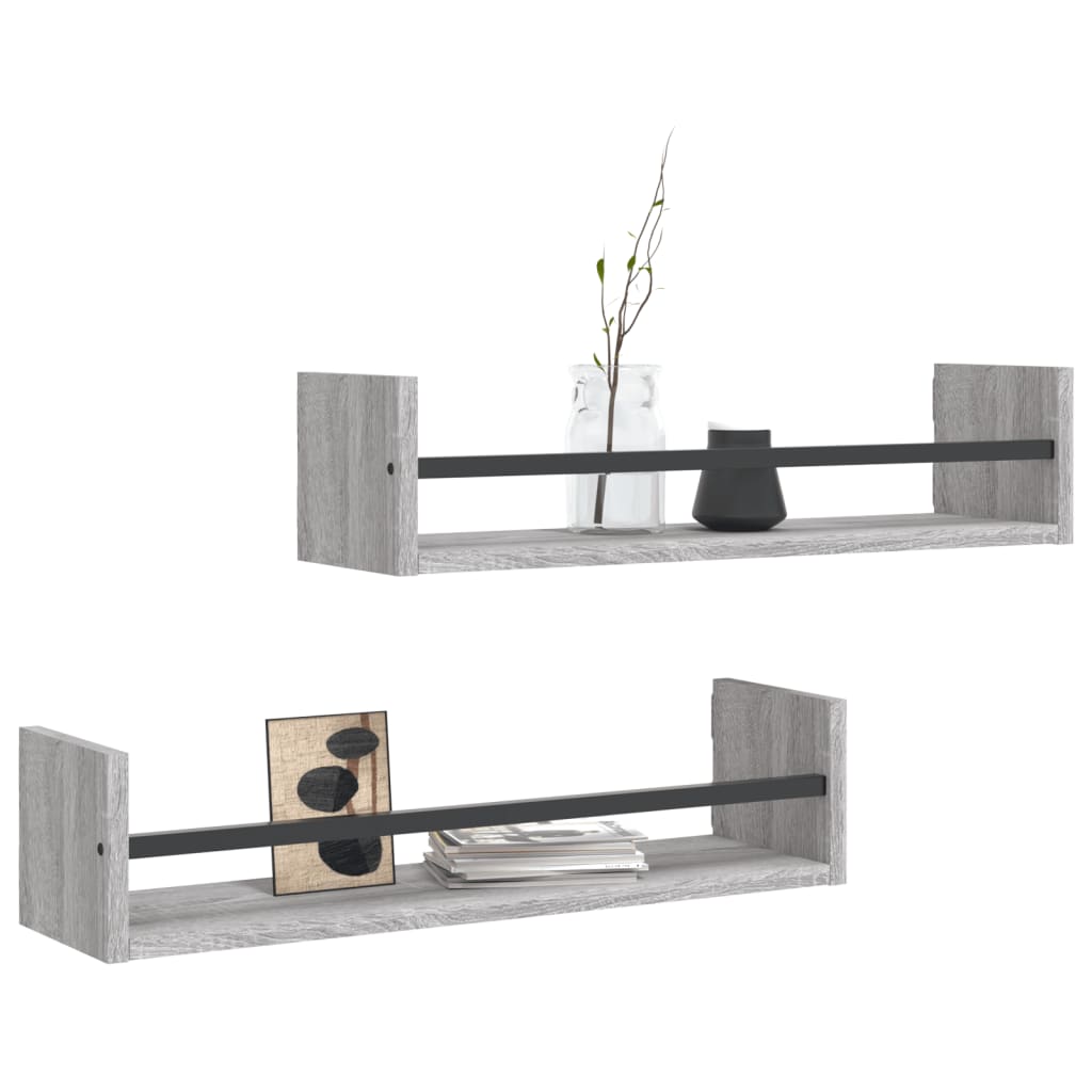 Wall Shelves with Bars 2 pcs Grey Sonoma 60x16x14 cm