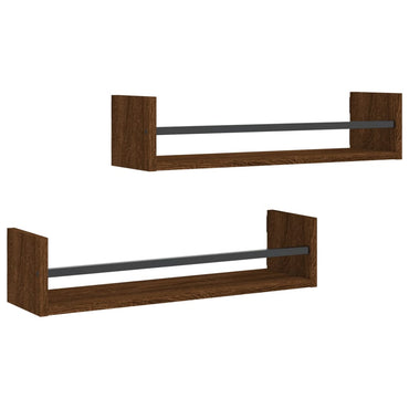 Wall Shelves with Bars 2 pcs Brown Oak 60x16x14 cm