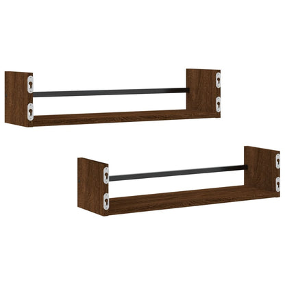 Wall Shelves with Bars 2 pcs Brown Oak 60x16x14 cm