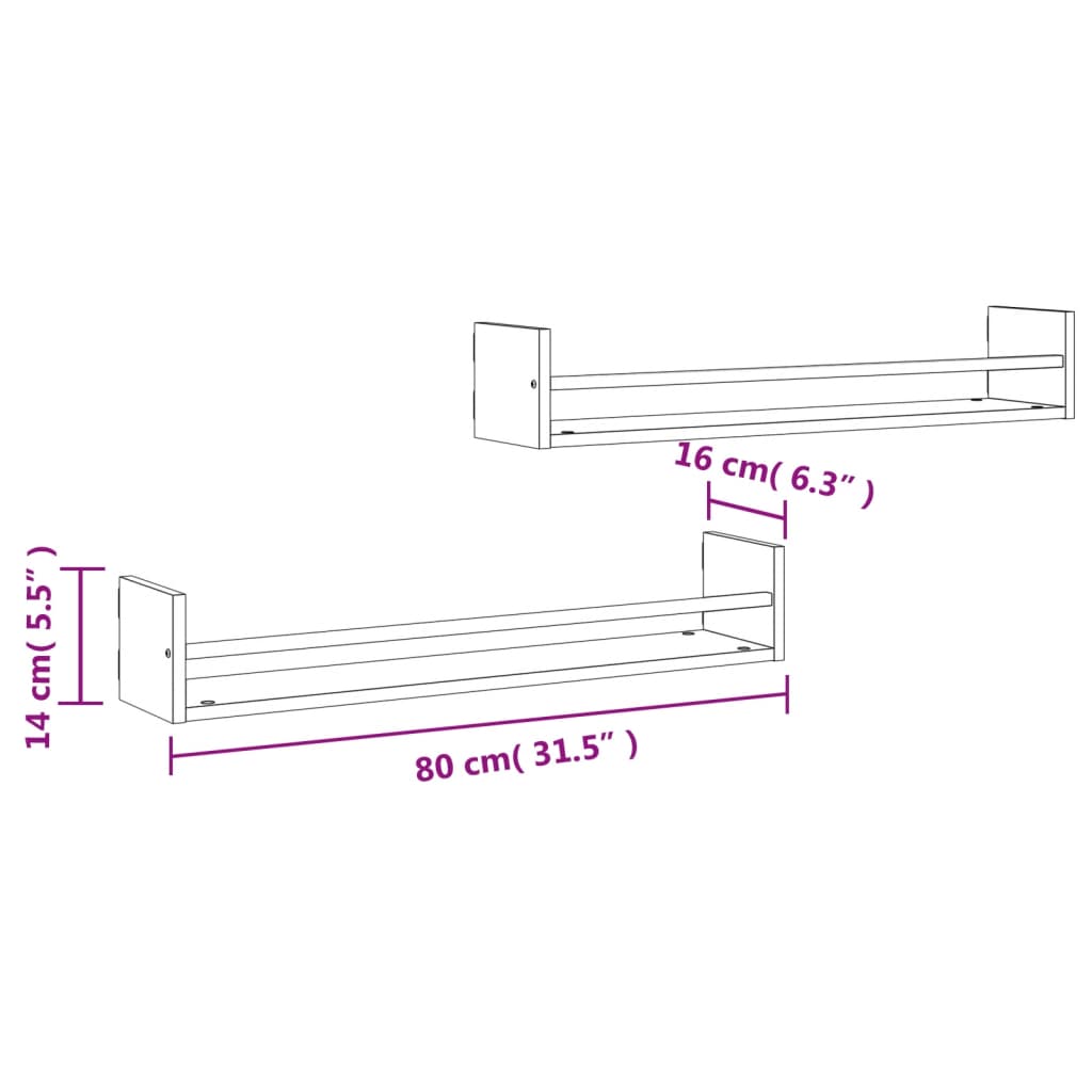 Wall Shelves with Bars 2 pcs Smoked Oak 80x16x14 cm