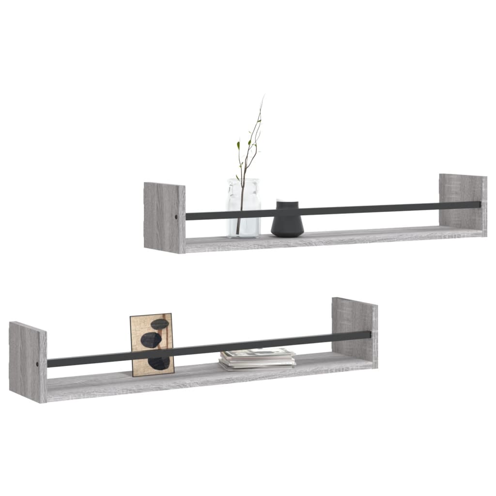 Wall Shelves with Bars 2 pcs Grey Sonoma 80x16x14 cm