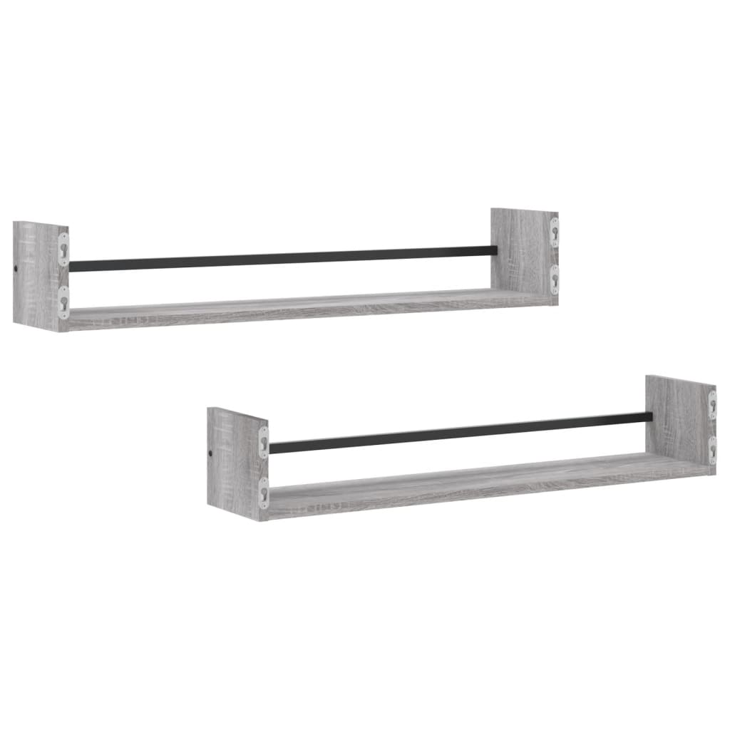 Wall Shelves with Bars 2 pcs Grey Sonoma 80x16x14 cm