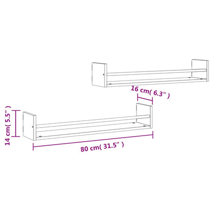 Wall Shelves with Bars 2 pcs Grey Sonoma 80x16x14 cm