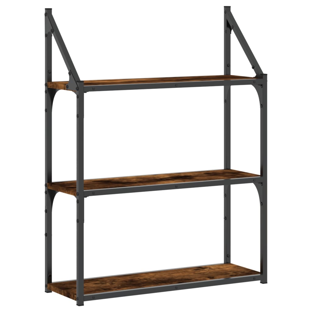 3-Tier Wall Shelf Smoked Oak 60x21x78.5 cm Engineered Wood