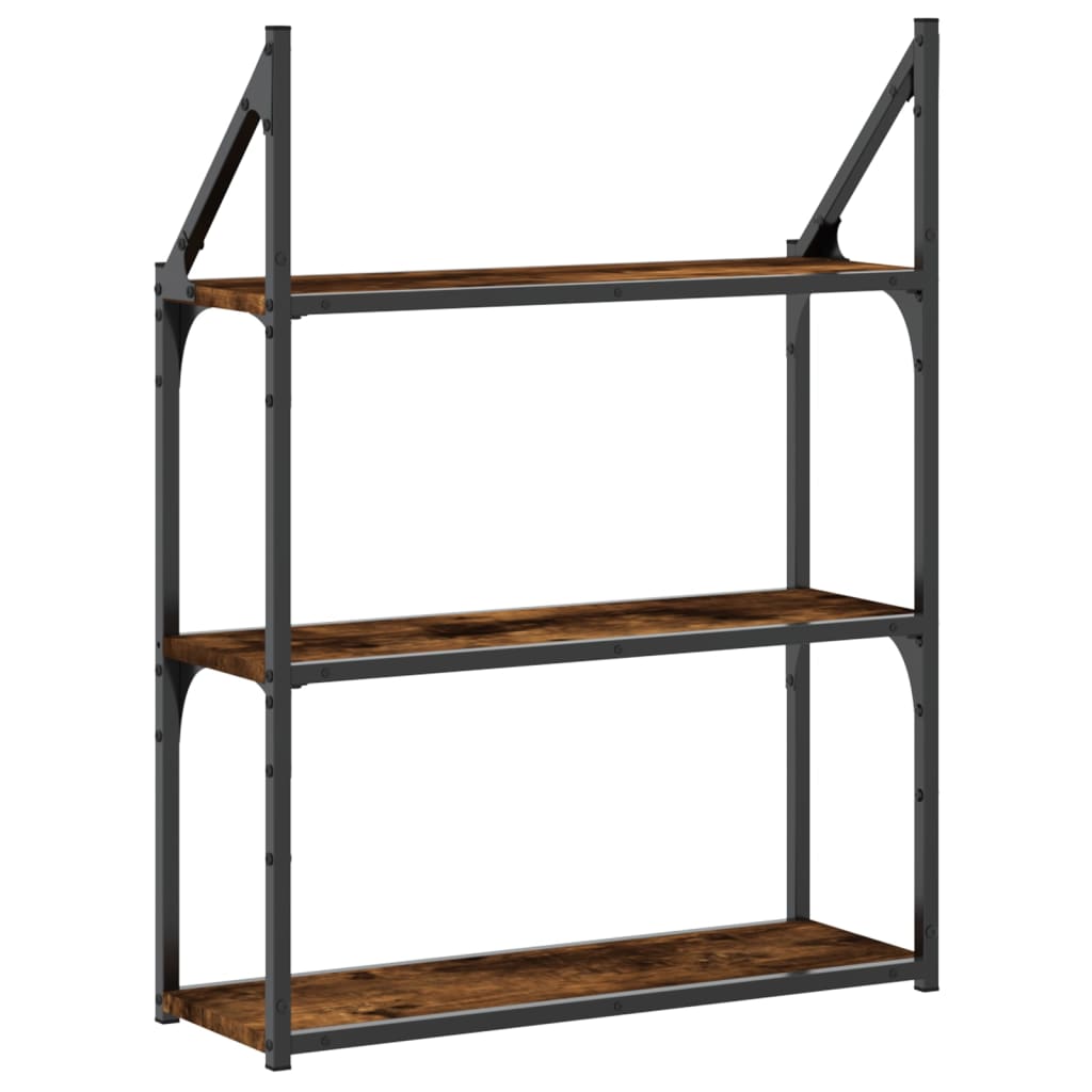 3-Tier Wall Shelf Smoked Oak 60x21x78.5 cm Engineered Wood