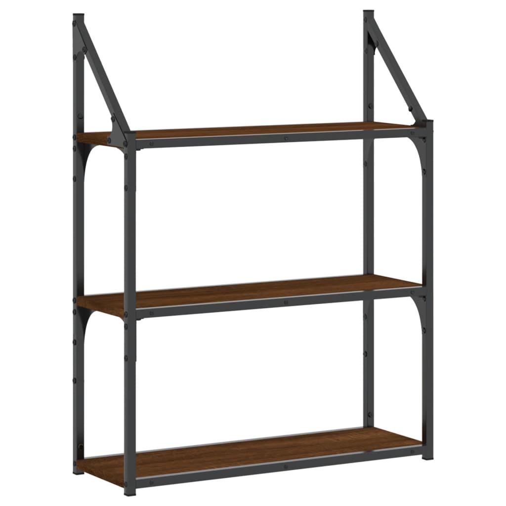 3-Tier Wall Shelf Brown Oak 60x21x78.5 cm Engineered Wood