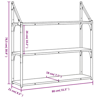 3-Tier Wall Shelf Black 80x21x78.5 cm Engineered Wood