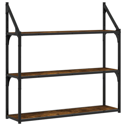 3-Tier Wall Shelf Smoked Oak 80x21x78.5 cm Engineered Wood