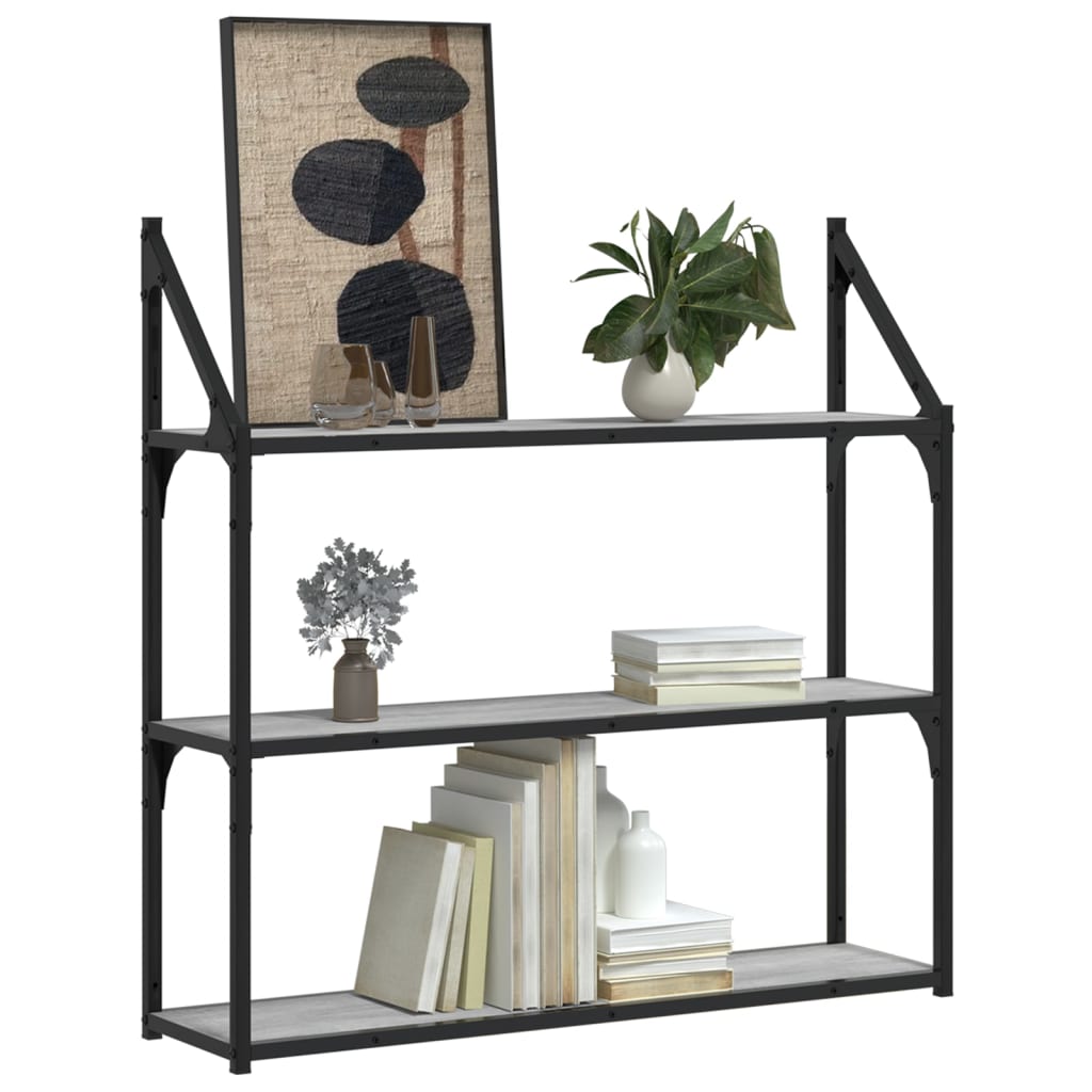 3-Tier Wall Shelf Grey Sonoma 80x21x78.5 cm Engineered Wood