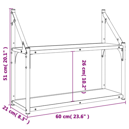 2-Tier Wall Shelf Black 60x21x51 cm Engineered Wood