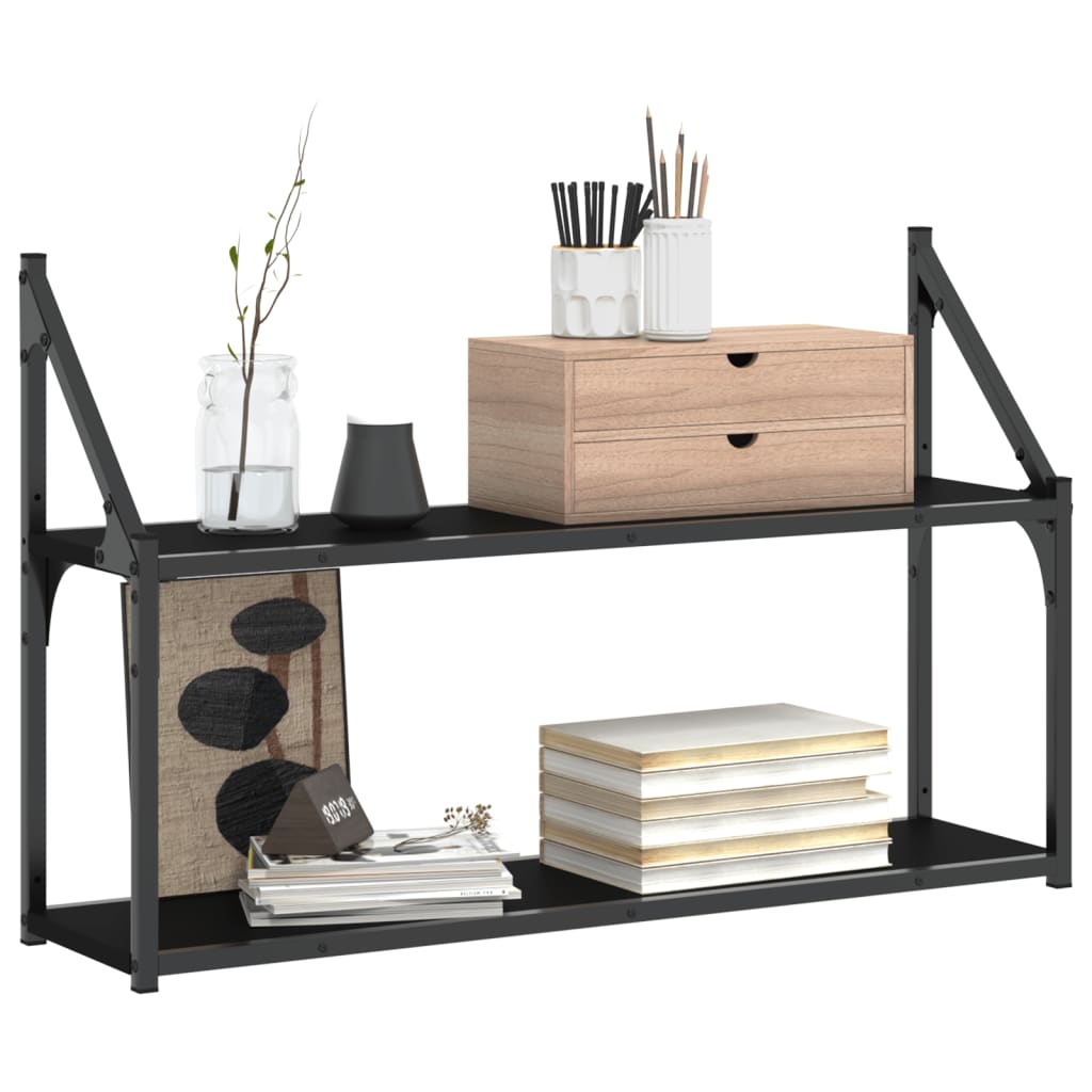 2-Tier Wall Shelf Black 80x21x51 cm Engineered Wood