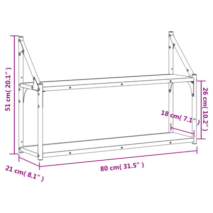 2-Tier Wall Shelf Black 80x21x51 cm Engineered Wood