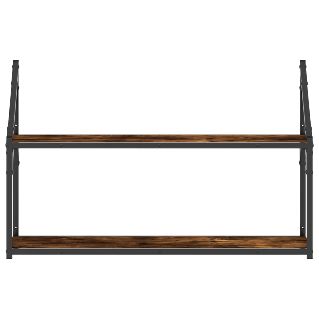 2-Tier Wall Shelf Smoked Oak 80x21x51 cm Engineered Wood