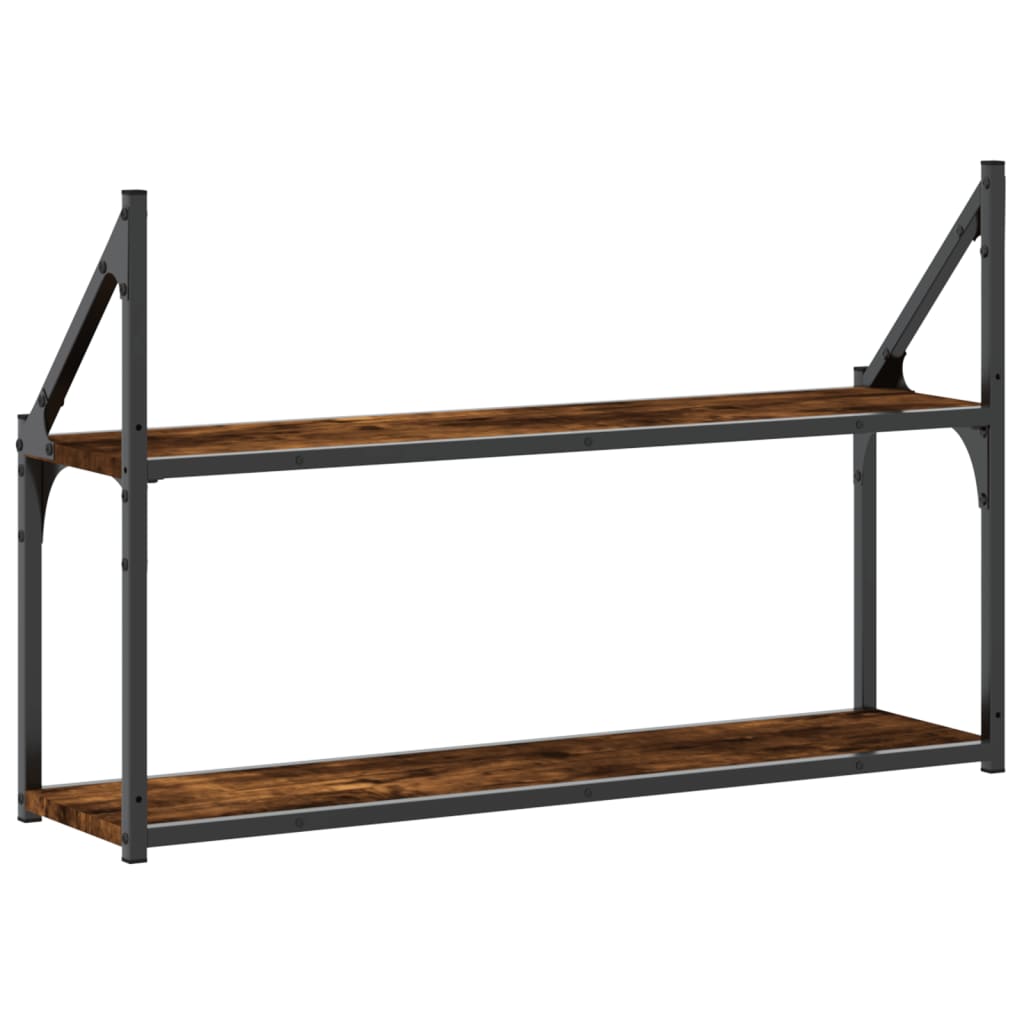 2-Tier Wall Shelf Smoked Oak 80x21x51 cm Engineered Wood