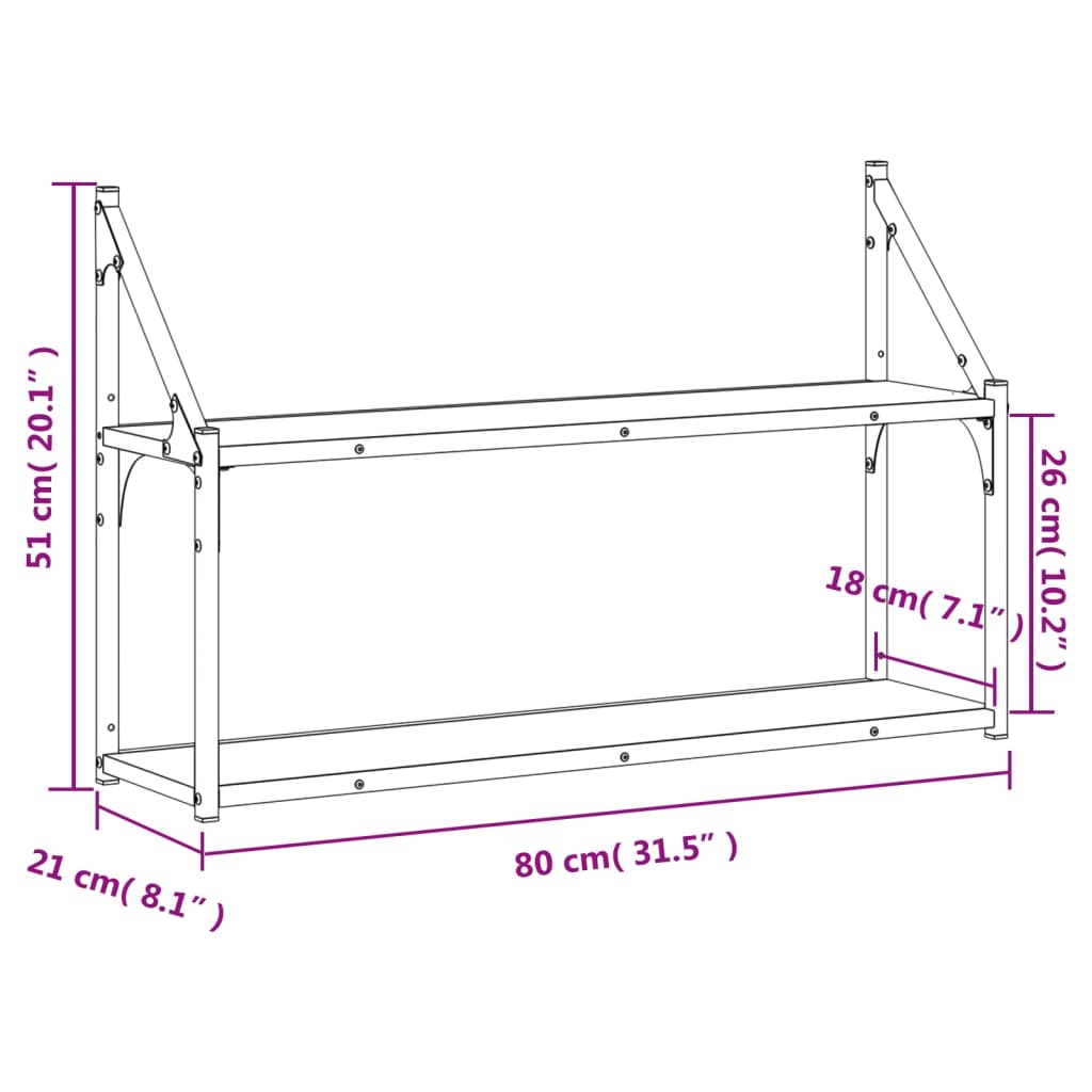 2-Tier Wall Shelf Smoked Oak 80x21x51 cm Engineered Wood